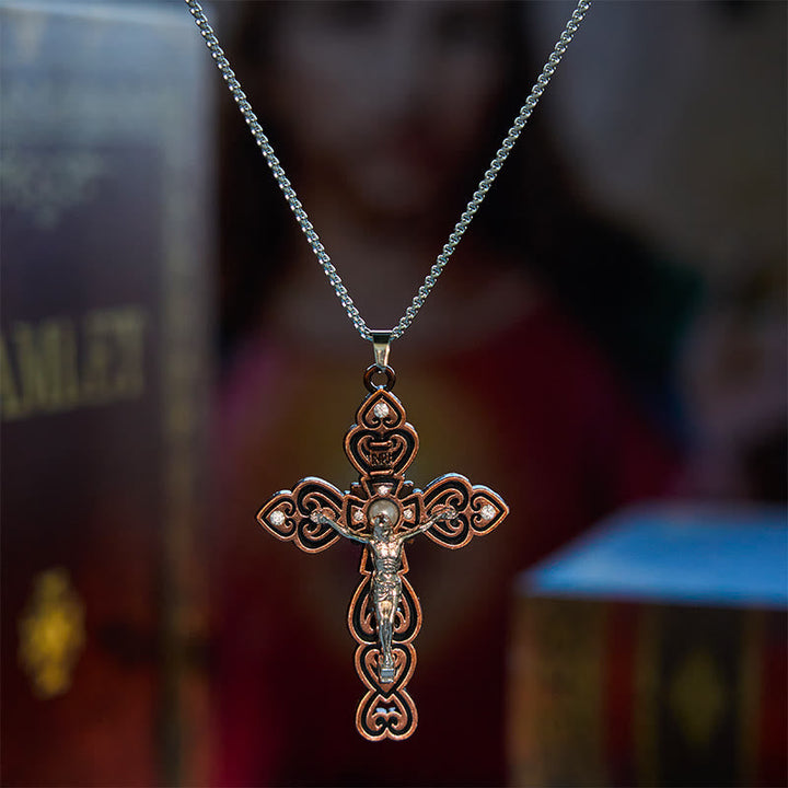 6 Color 3 Gemstones-Set of Trinity Crucifix with Pearl Behind Pendant Necklace
