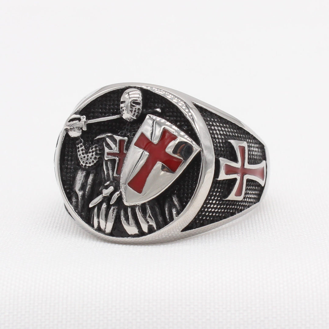 2 Colors Retro Classic Style Knights Templar Shield Protect You Faith Ring