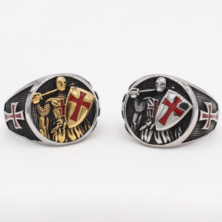 2 Colors Retro Classic Style Knights Templar Shield Protect You Faith Ring