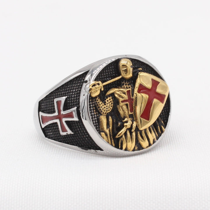 2 Colors Retro Classic Style Knights Templar Shield Protect You Faith Ring