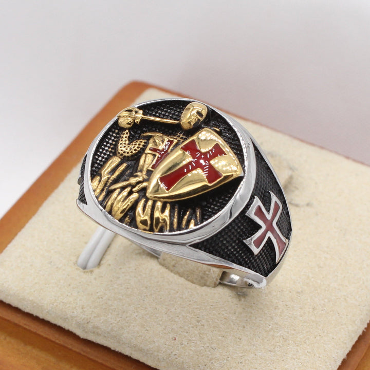 2 Colors Retro Classic Style Knights Templar Shield Protect You Faith Ring