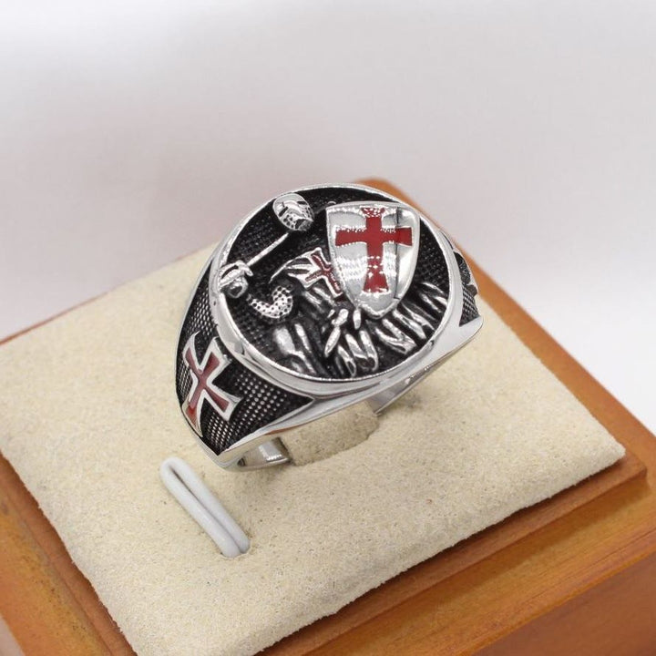 2 Colors Retro Classic Style Knights Templar Shield Protect You Faith Ring