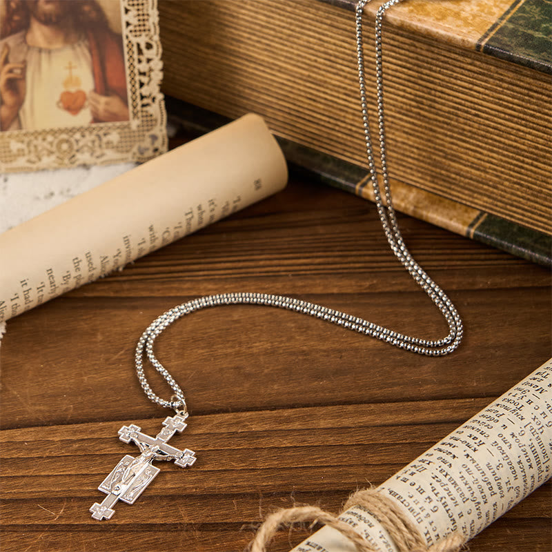 Exclusive Craft Jesus Crucifix with Angels Blessing Pendant Necklace