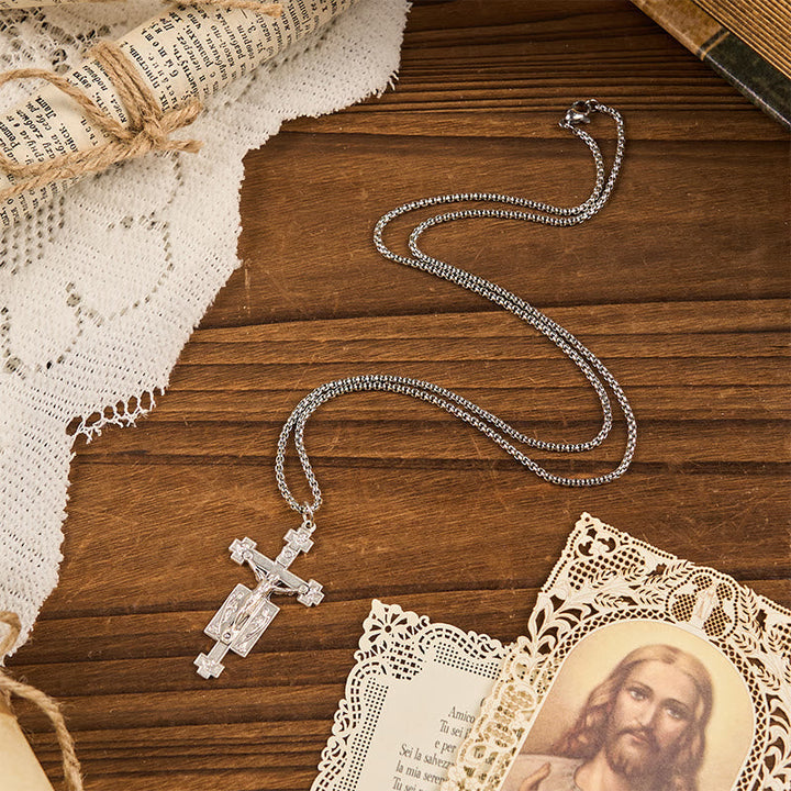 Exclusive Craft Jesus Crucifix with Angels Blessing Pendant Necklace