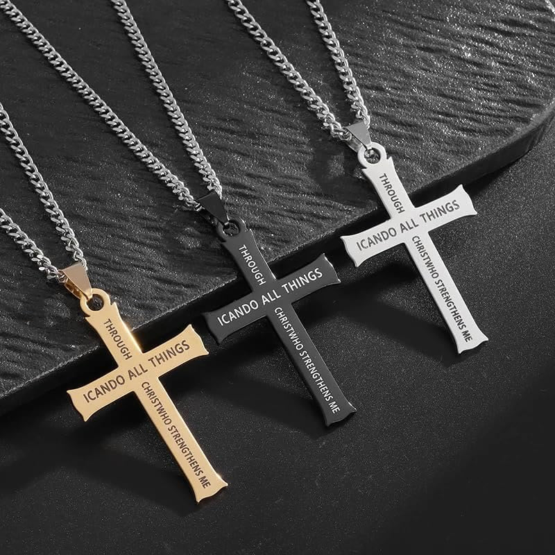 Minimalist Style "I CAN DO ALL THINGS" Icon Cross Faith Pendant Necklace