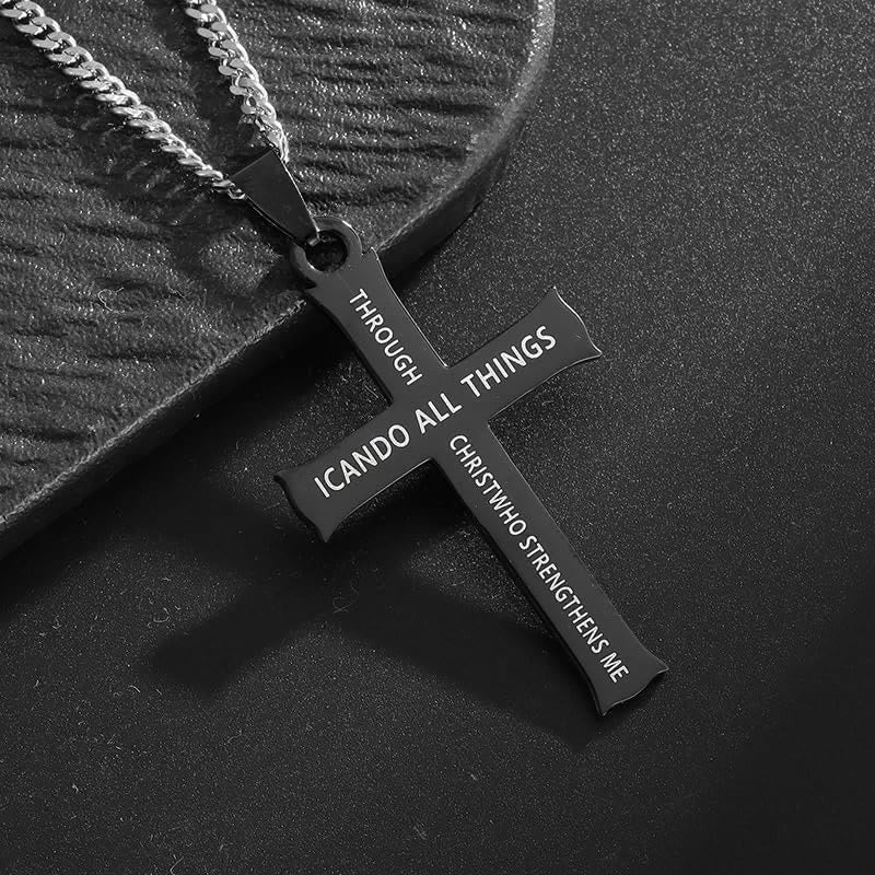 Minimalist Style "I CAN DO ALL THINGS" Icon Cross Faith Pendant Necklace