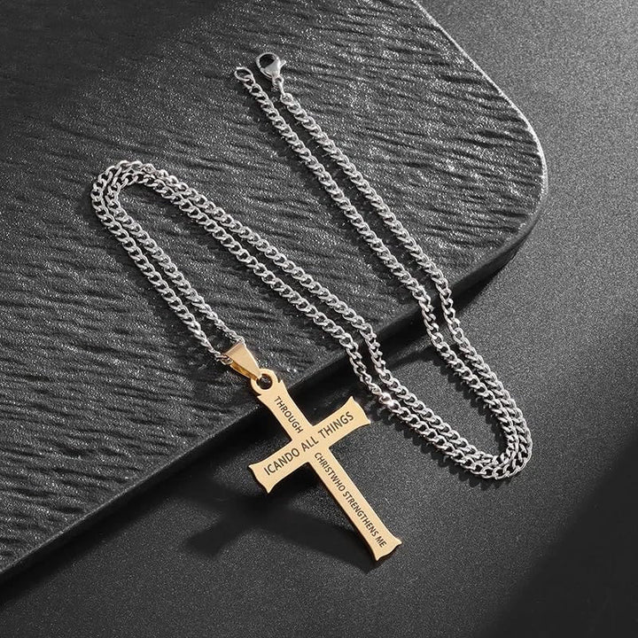 Minimalist Style "I CAN DO ALL THINGS" Icon Cross Faith Pendant Necklace