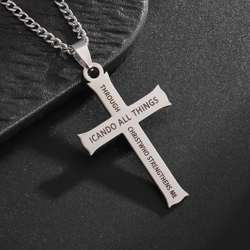 Minimalist Style "I CAN DO ALL THINGS" Icon Cross Faith Pendant Necklace