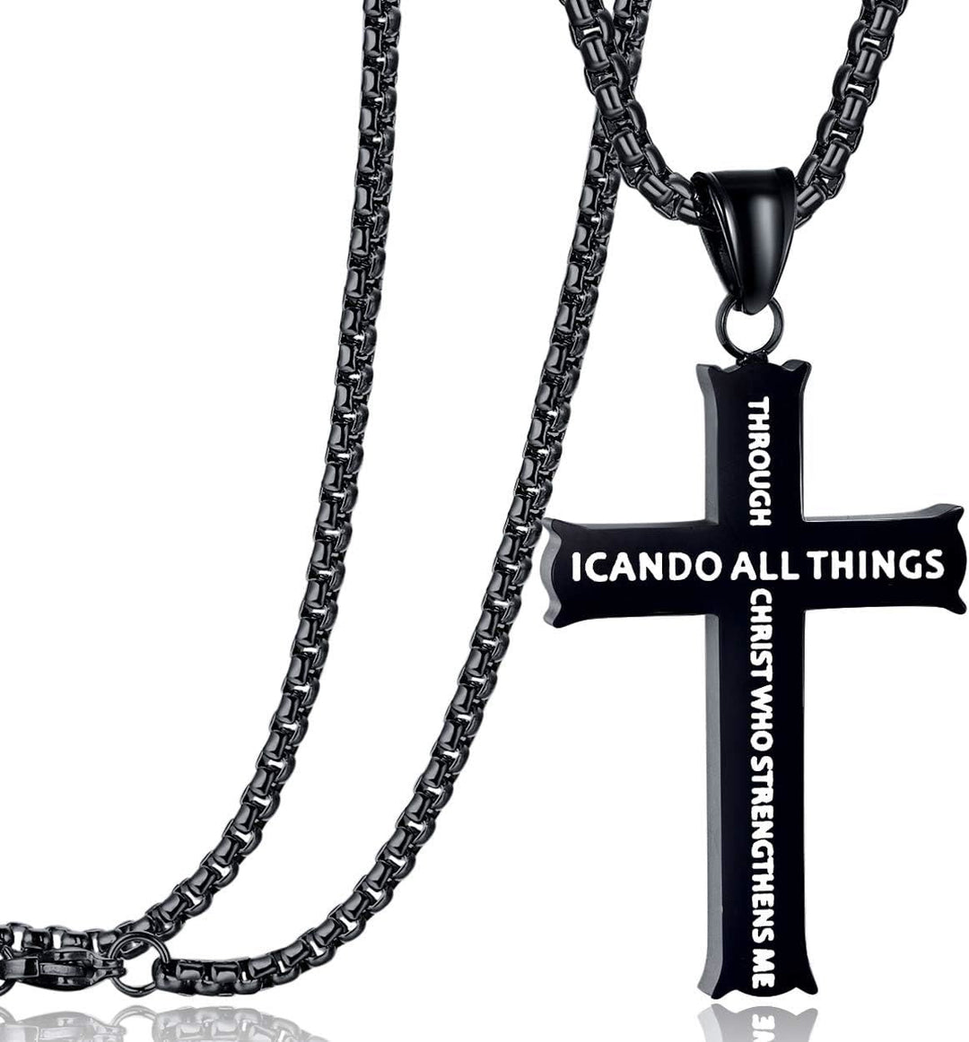 Minimalist Style "I CAN DO ALL THINGS" Icon Cross Faith Pendant Necklace