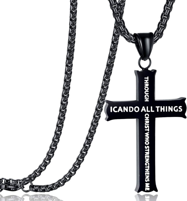 Minimalist Style "I CAN DO ALL THINGS" Icon Cross Faith Pendant Necklace