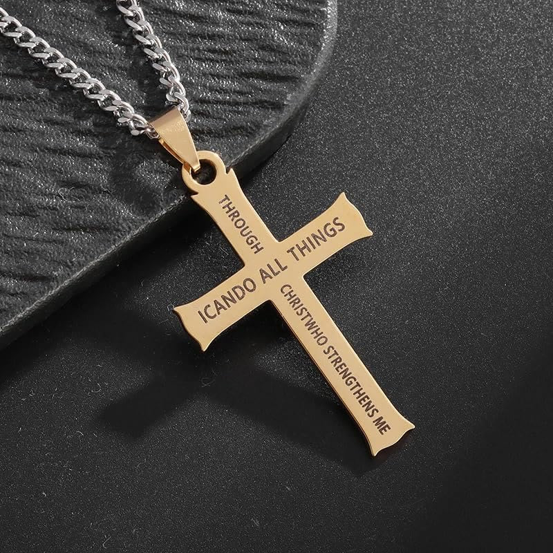 Minimalist Style "I CAN DO ALL THINGS" Icon Cross Faith Pendant Necklace