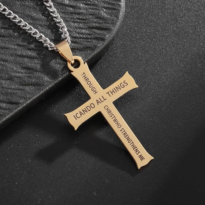 Minimalist Style "I CAN DO ALL THINGS" Icon Cross Faith Pendant Necklace