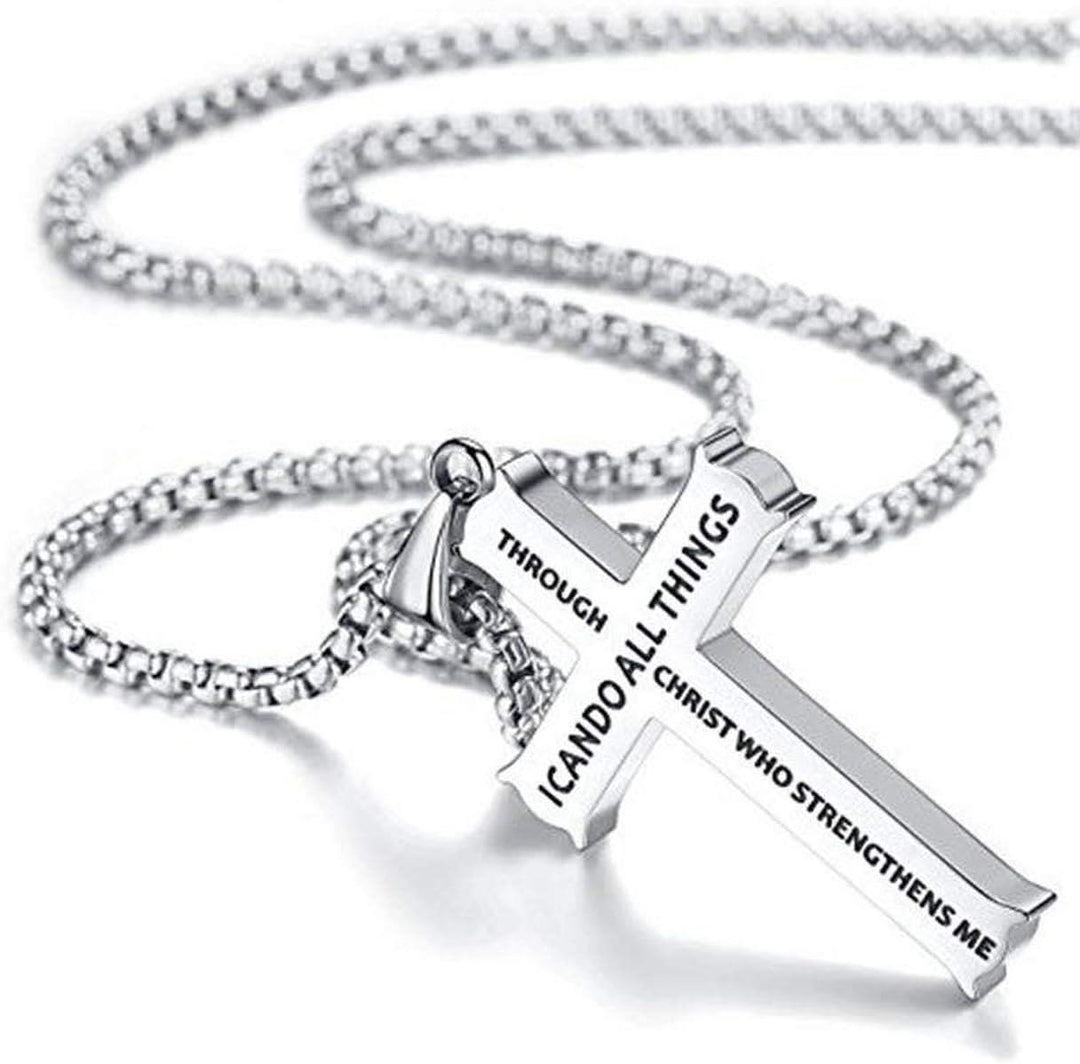 Minimalist Style "I CAN DO ALL THINGS" Icon Cross Faith Pendant Necklace