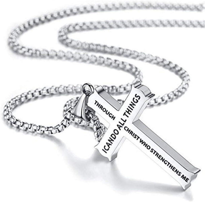 Minimalist Style "I CAN DO ALL THINGS" Icon Cross Faith Pendant Necklace