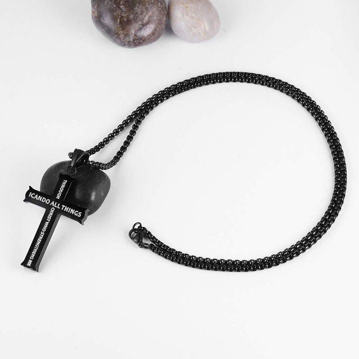 Minimalist Style "I CAN DO ALL THINGS" Icon Cross Faith Pendant Necklace