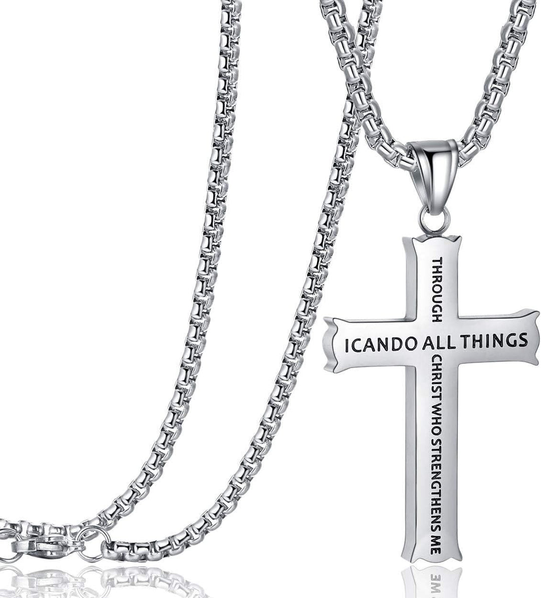 Minimalist Style "I CAN DO ALL THINGS" Icon Cross Faith Pendant Necklace