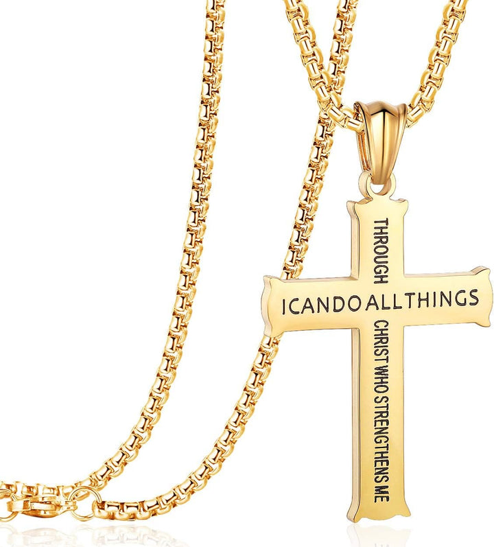 Minimalist Style "I CAN DO ALL THINGS" Icon Cross Faith Pendant Necklace
