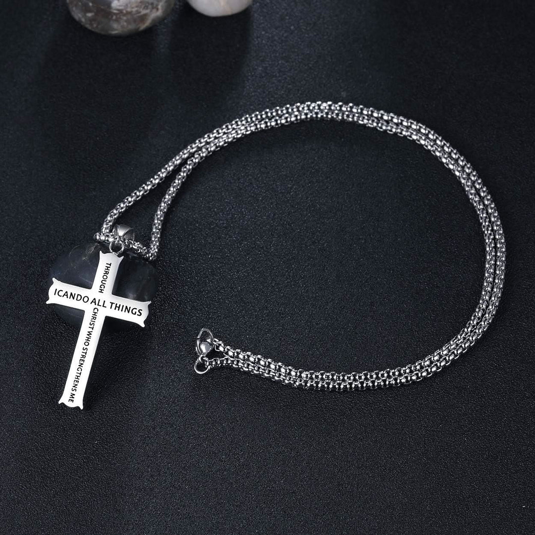 Minimalist Style "I CAN DO ALL THINGS" Icon Cross Faith Pendant Necklace