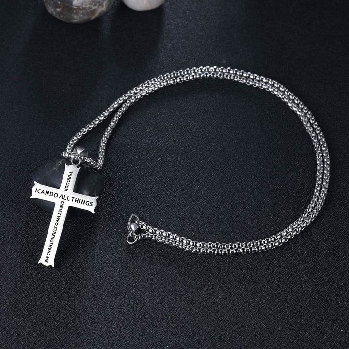 Minimalist Style "I CAN DO ALL THINGS" Icon Cross Faith Pendant Necklace