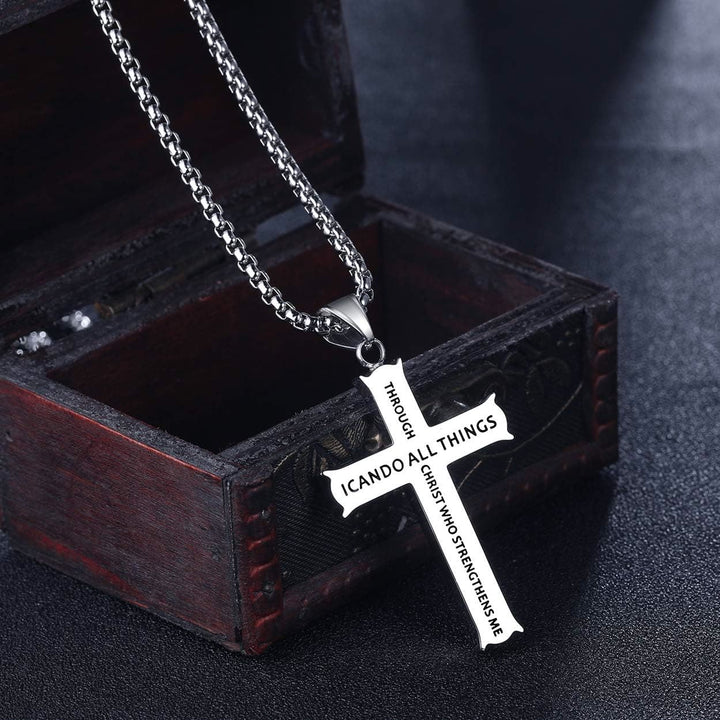 Minimalist Style "I CAN DO ALL THINGS" Icon Cross Faith Pendant Necklace