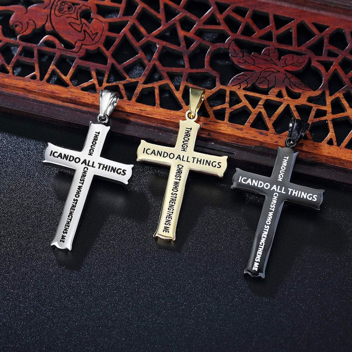 Minimalist Style "I CAN DO ALL THINGS" Icon Cross Faith Pendant Necklace