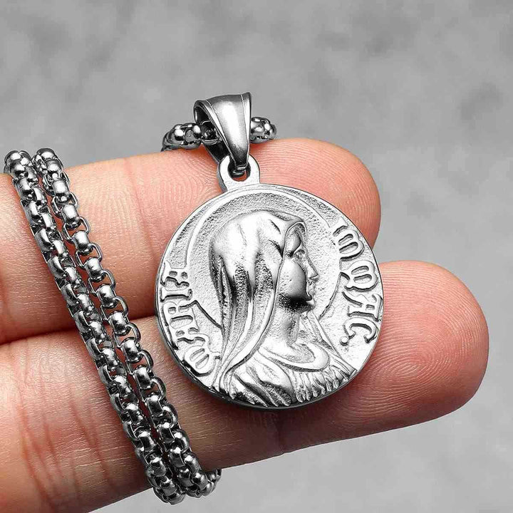Classic Style Jesus & Mary Double-sides Icon Faith Pendant Necklace