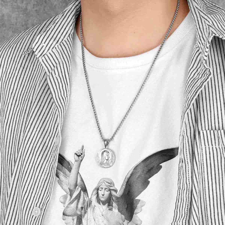 Classic Style Jesus & Mary Double-sides Icon Faith Pendant Necklace