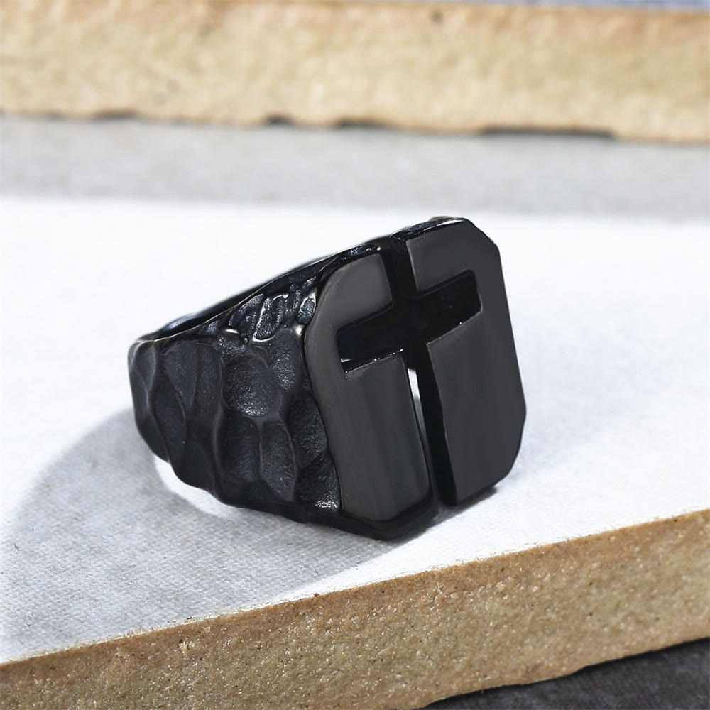 3 Colors Minimalist Style Cross Engraved Stainless Steel Faith Ring