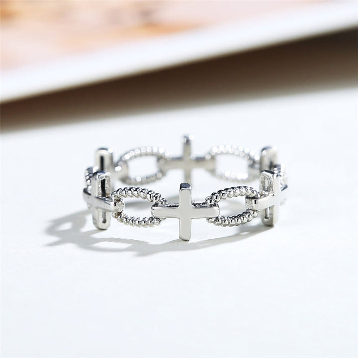 Minimalist Retro Style Cross Engraved Faith Ring