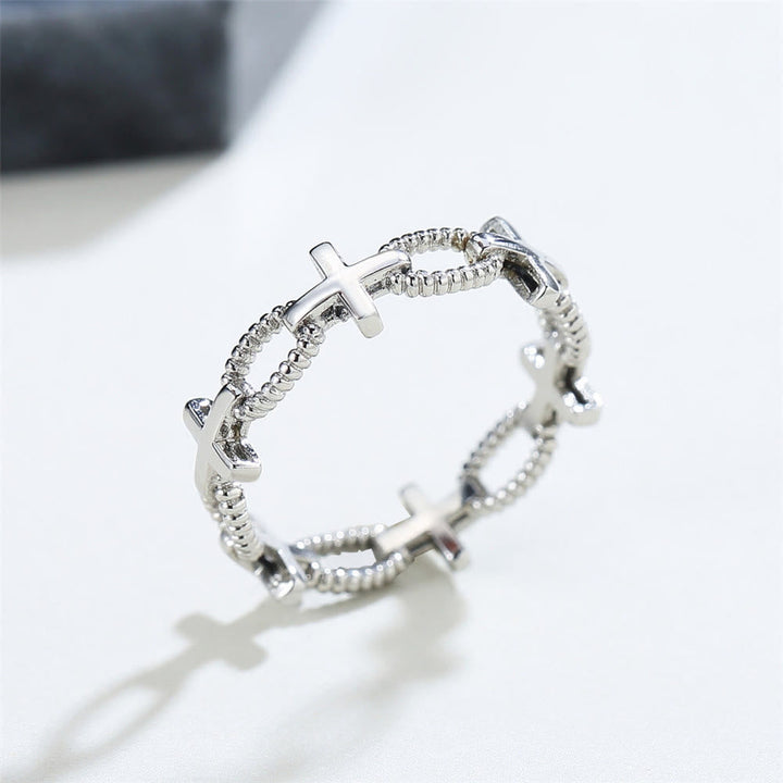 Minimalist Retro Style Cross Engraved Faith Ring