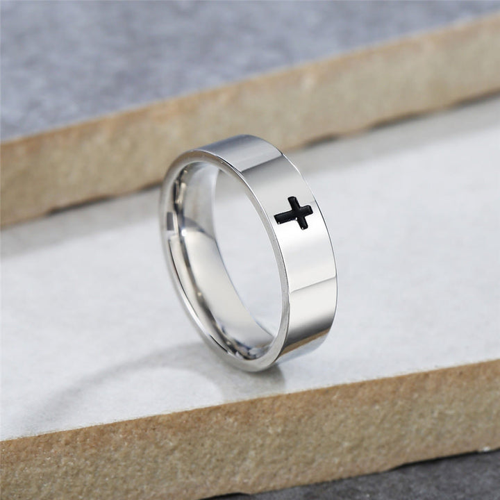 Minimalist Style Glossy Cross Engraved Titanium Faith Ring