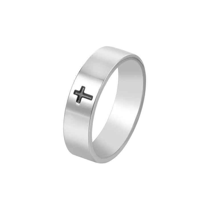 Minimalist Style Glossy Cross Engraved Titanium Faith Ring