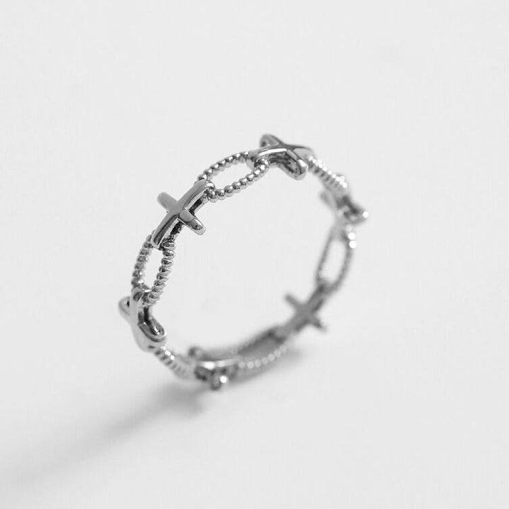 Minimalist Retro Style Cross Engraved Faith Ring