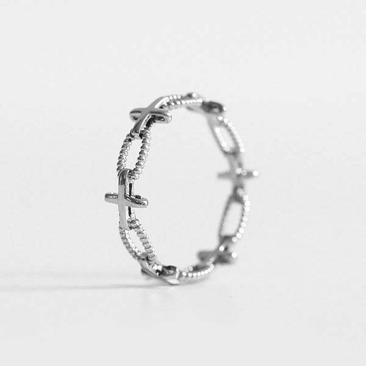 Minimalist Retro Style Cross Engraved Faith Ring