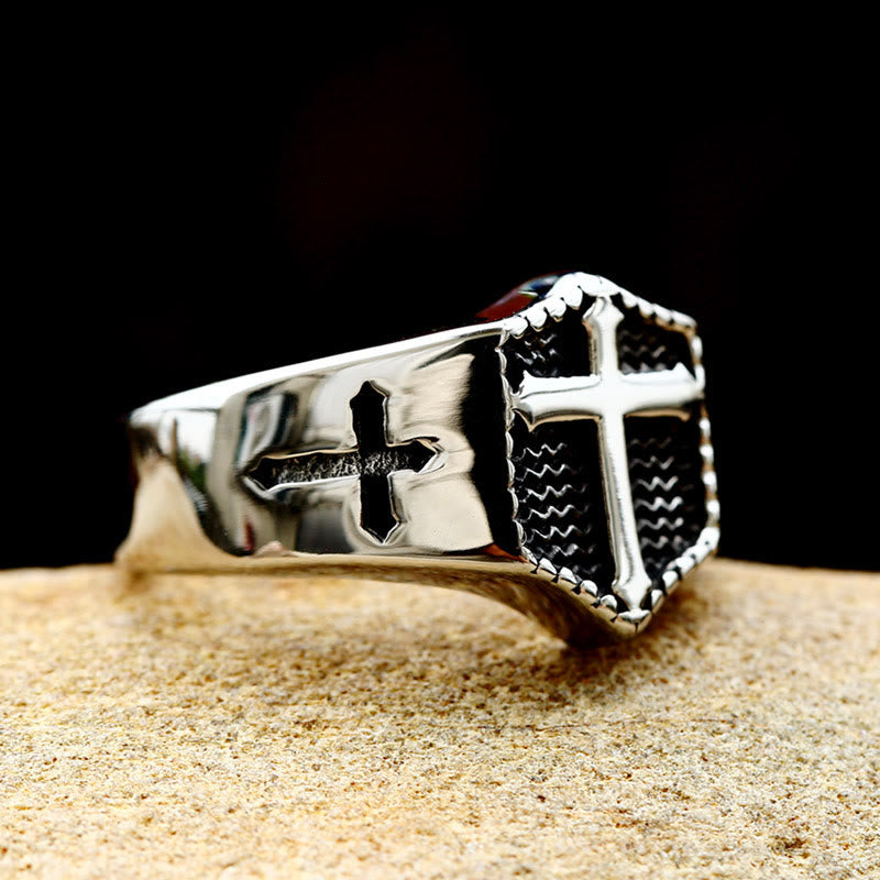 Retro Minimalist Style Cross Engraved Stainless Steel Faith Ring