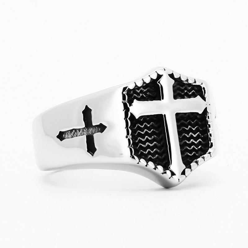 Retro Minimalist Style Cross Engraved Stainless Steel Faith Ring