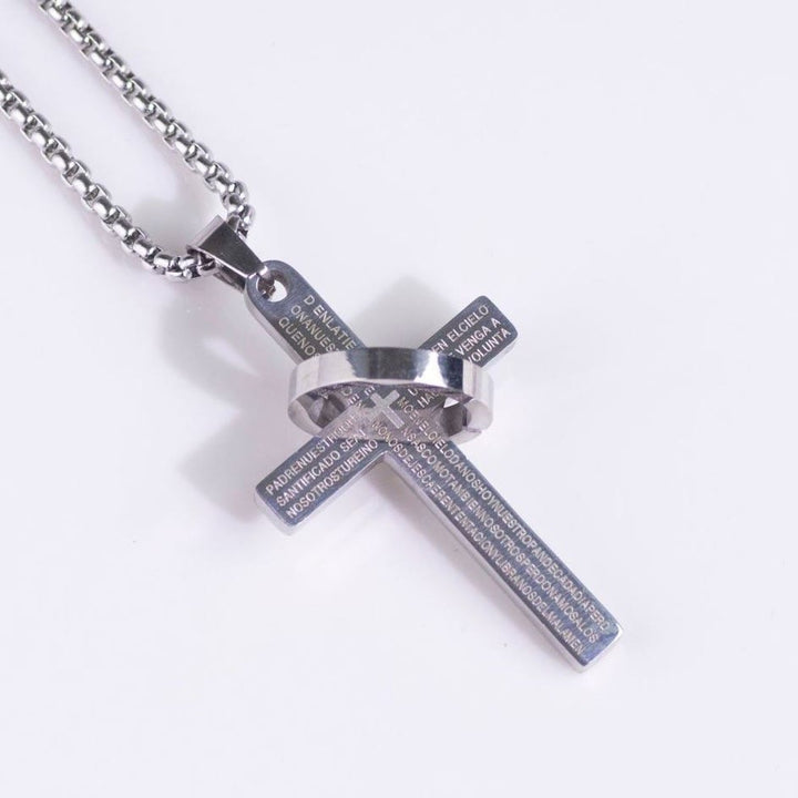Minimalist Bible Verse Cross with Ring Faith Pendant Necklace