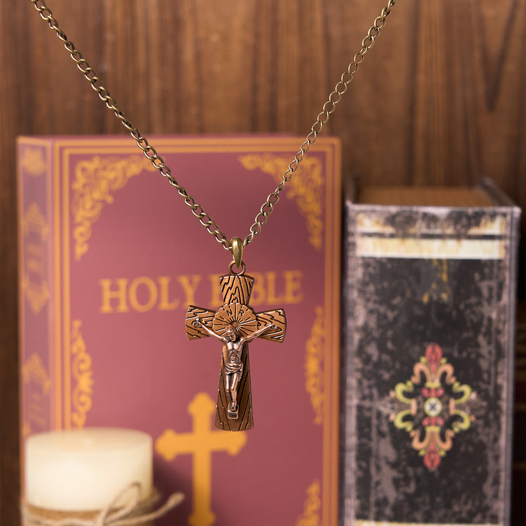 Retro Style Tree Pattern Jesus Cross Titanium Steel Pendant Necklace