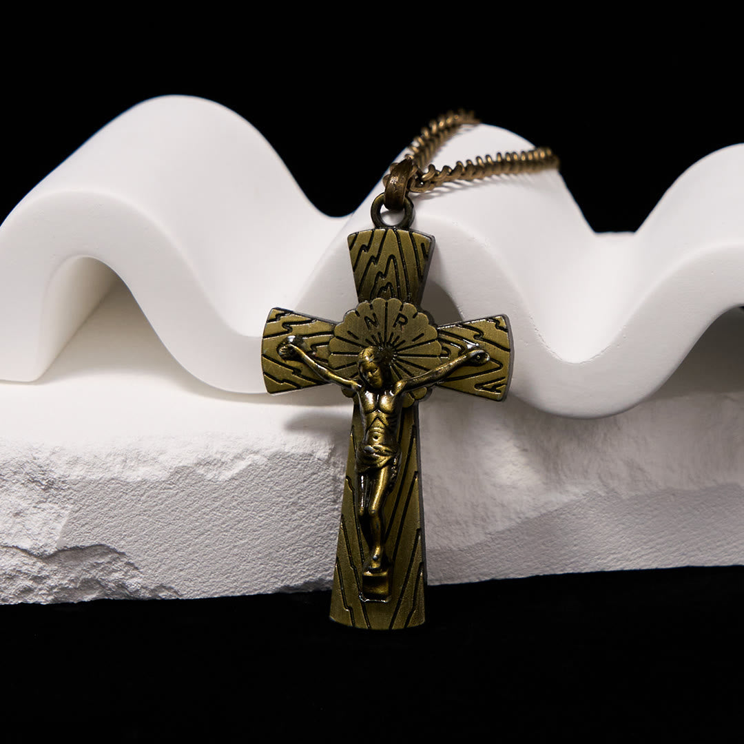 Retro Style Tree Pattern Jesus Cross Titanium Steel Pendant Necklace