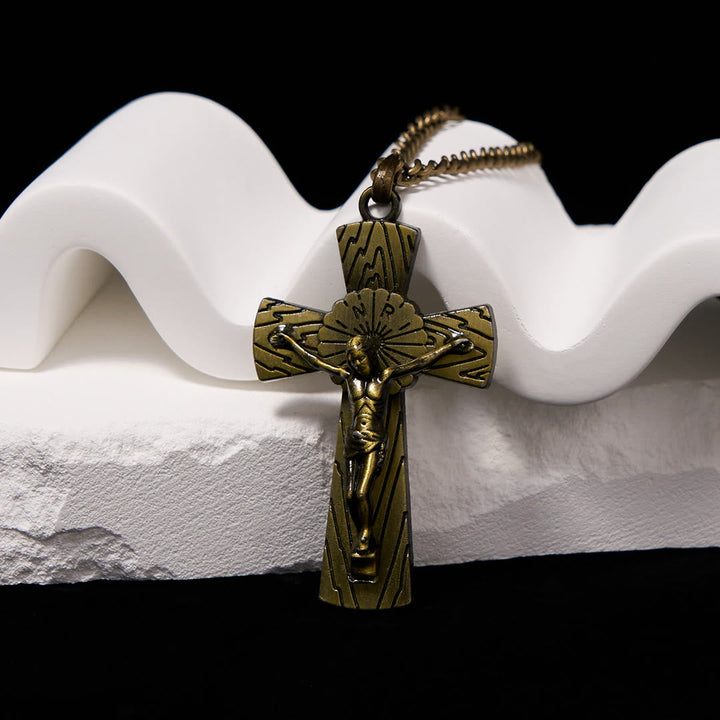 Retro Style Tree Pattern Jesus Cross Titanium Steel Pendant Necklace