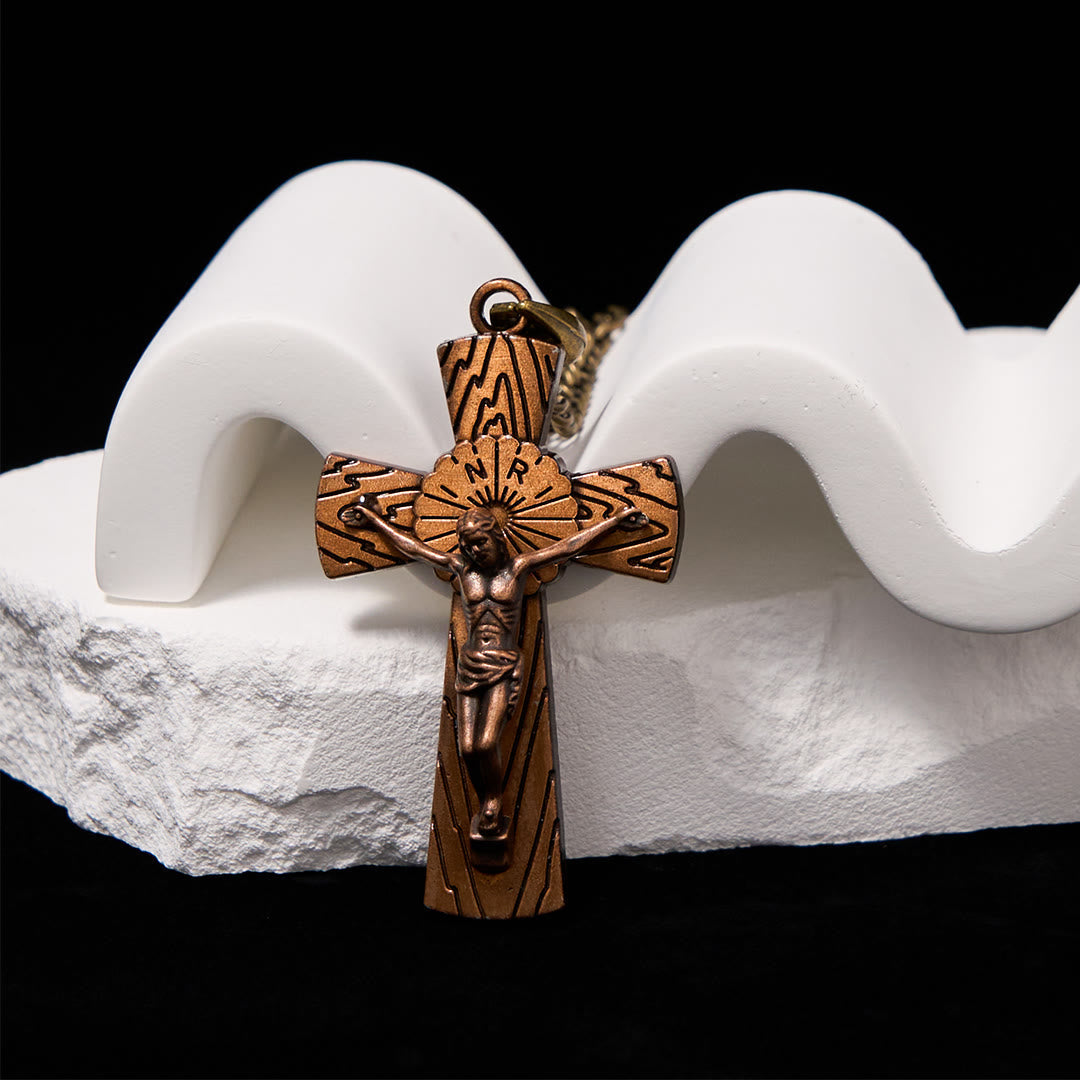Retro Style Tree Pattern Jesus Cross Titanium Steel Pendant Necklace
