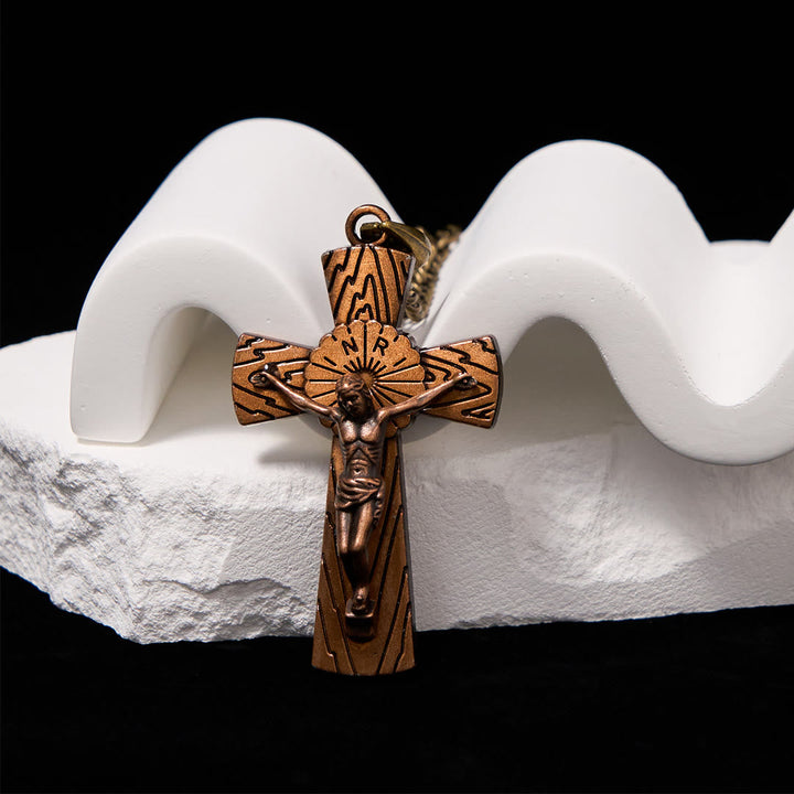 Retro Style Tree Pattern Jesus Cross Titanium Steel Pendant Necklace