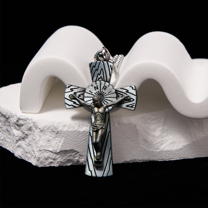 Retro Style Tree Pattern Jesus Cross Titanium Steel Pendant Necklace