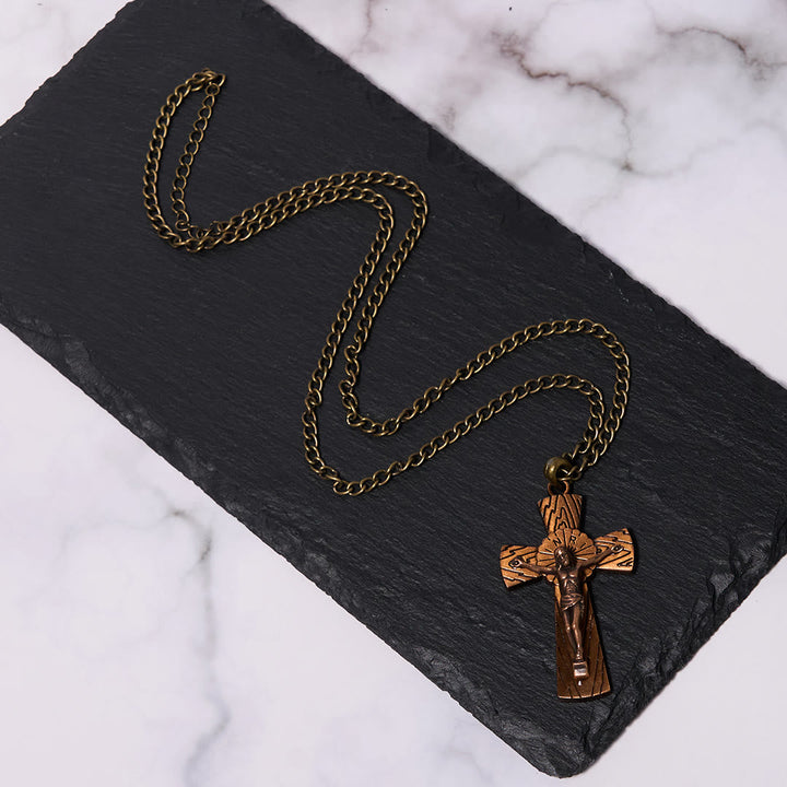 Retro Style Tree Pattern Jesus Cross Titanium Steel Pendant Necklace