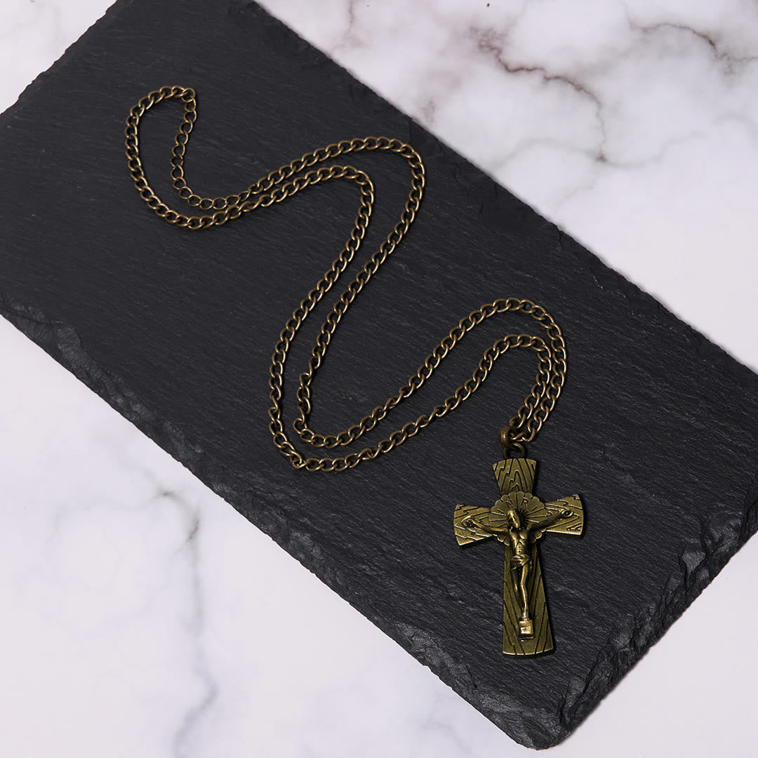 Retro Style Tree Pattern Jesus Cross Titanium Steel Pendant Necklace