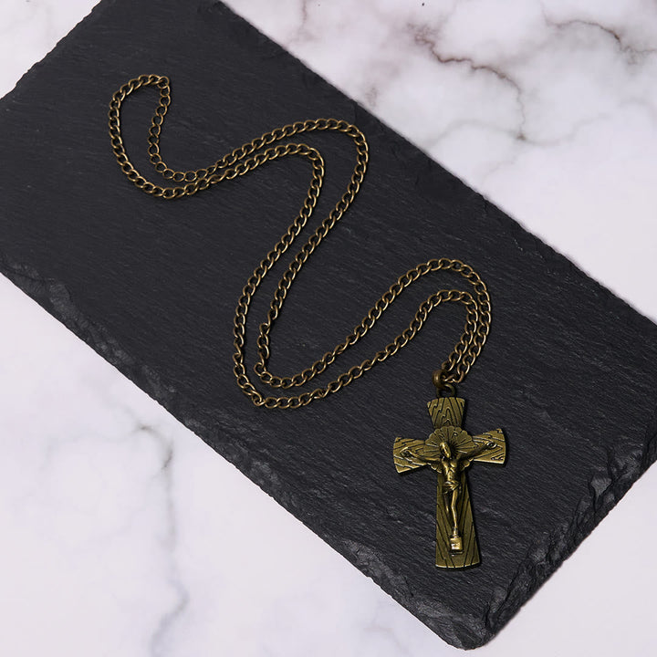 Retro Style Tree Pattern Jesus Cross Titanium Steel Pendant Necklace