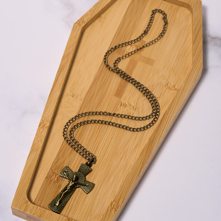 Retro Style Tree Pattern Jesus Cross Titanium Steel Pendant Necklace