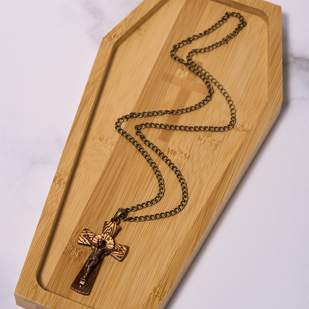 Retro Style Tree Pattern Jesus Cross Titanium Steel Pendant Necklace