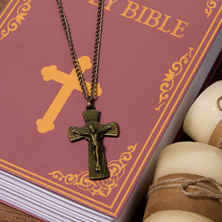 Retro Style Tree Pattern Jesus Cross Titanium Steel Pendant Necklace