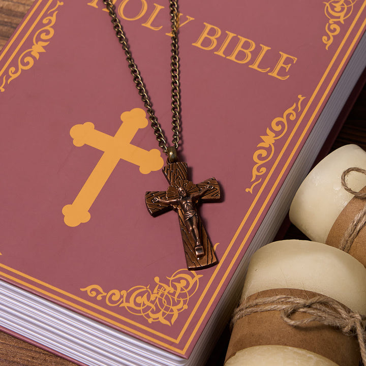 Retro Style Tree Pattern Jesus Cross Titanium Steel Pendant Necklace